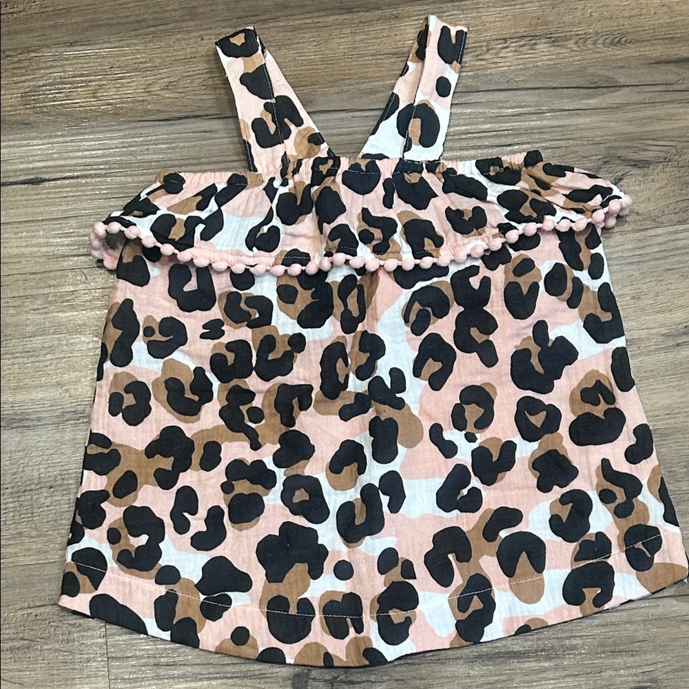 Mud Pie Animal Print Top with Pom-Pom Trim